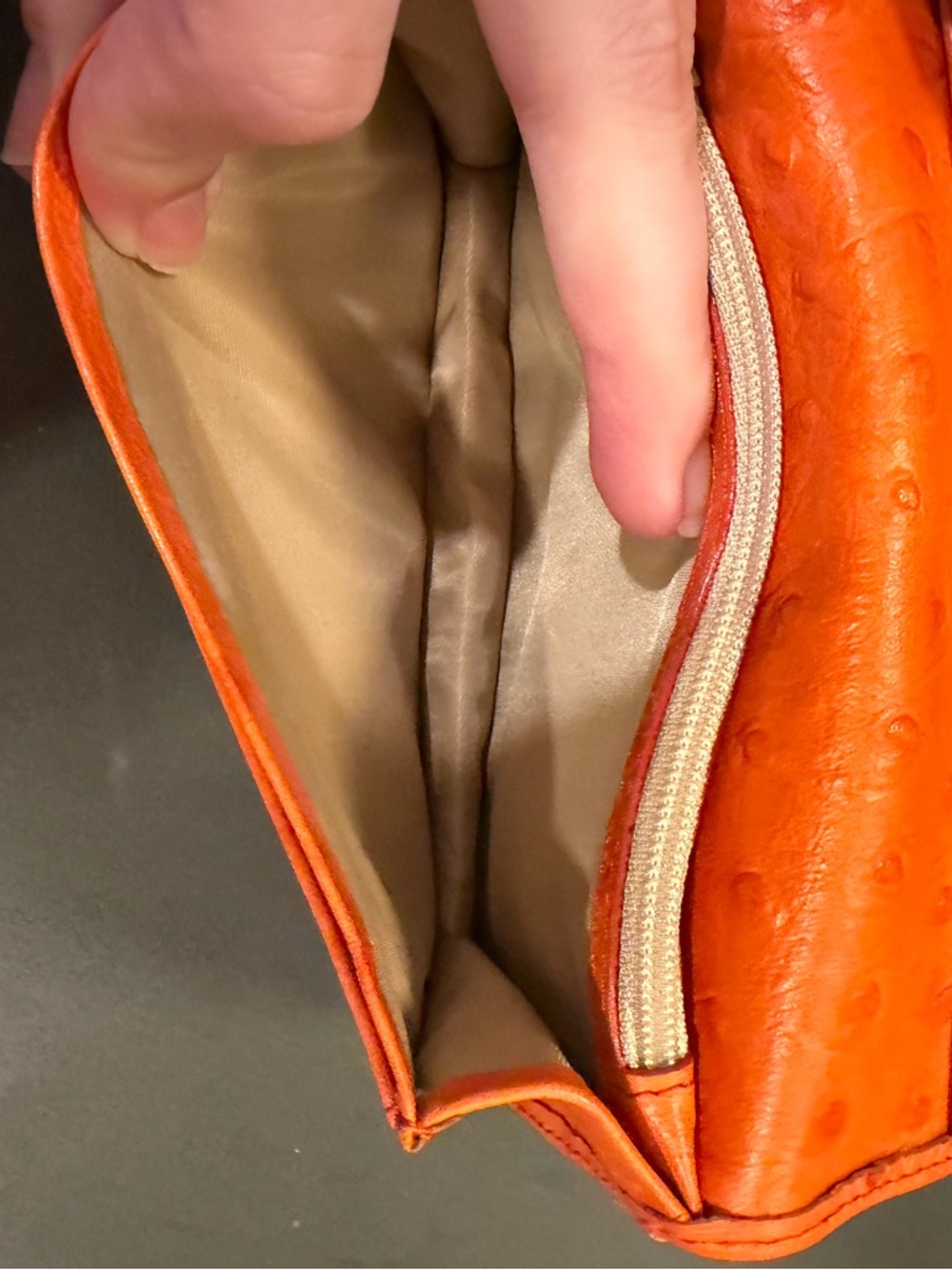 Brahmin Orange Ostrich-Texture Wristlet Clutch with Gold Plate - Picture 4 of 5